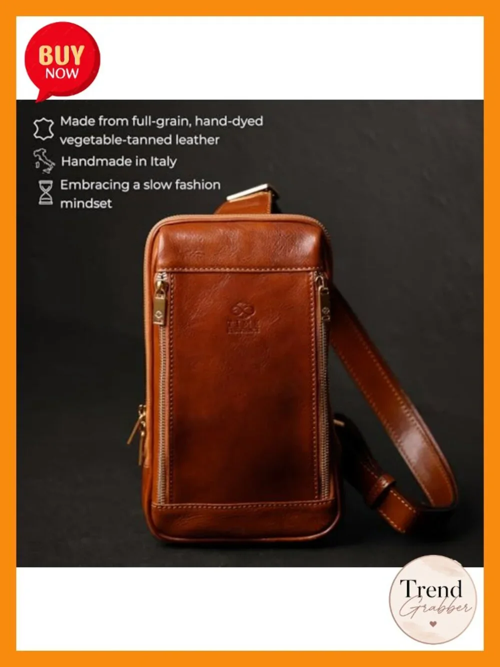 Italian Full-Grain Leather Sling Crossbody Bag Handmade Messenger Shoulder for